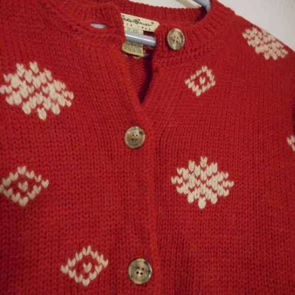 Eddie Bauer Red/Grey/cream Wool Cardigan Sweater - Picture 5 of 6